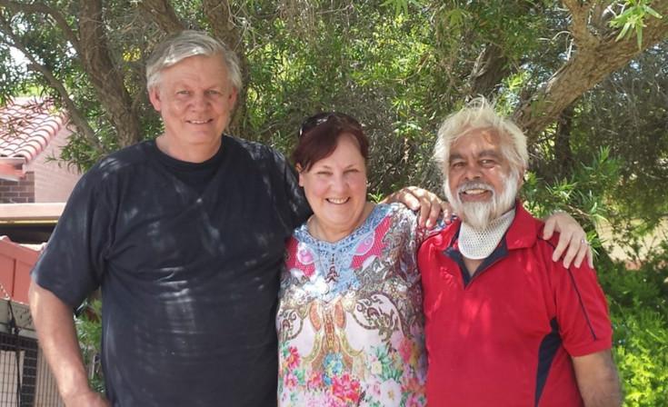 Tony and Margie Goodluck with their good friend, Kingsley A’hang, in January 2017.